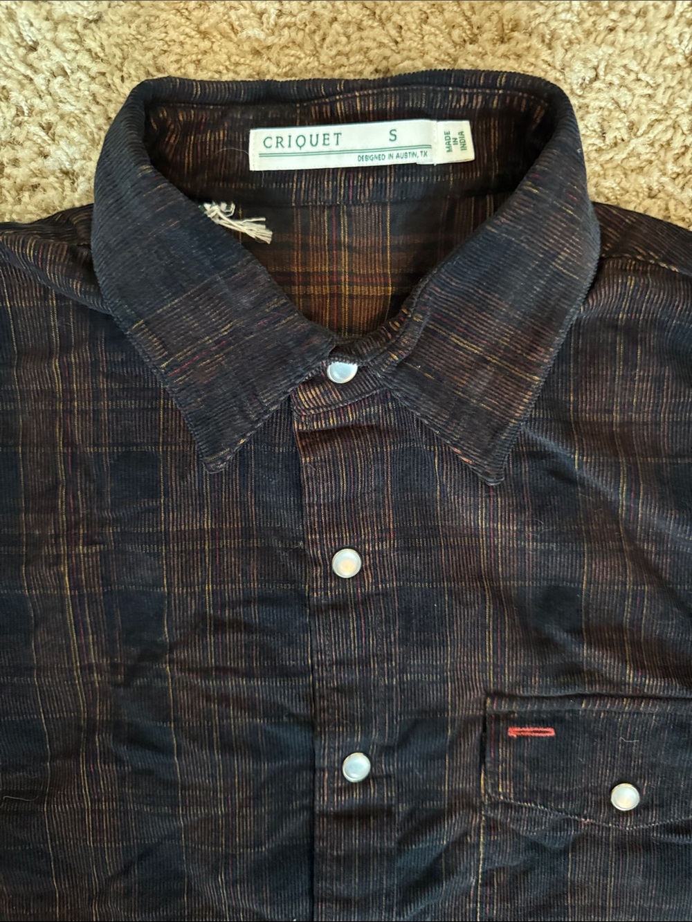 Criquet Men's Dark Navy Plaid Button-Down Shirt with Subtle Multicolor Stripes
